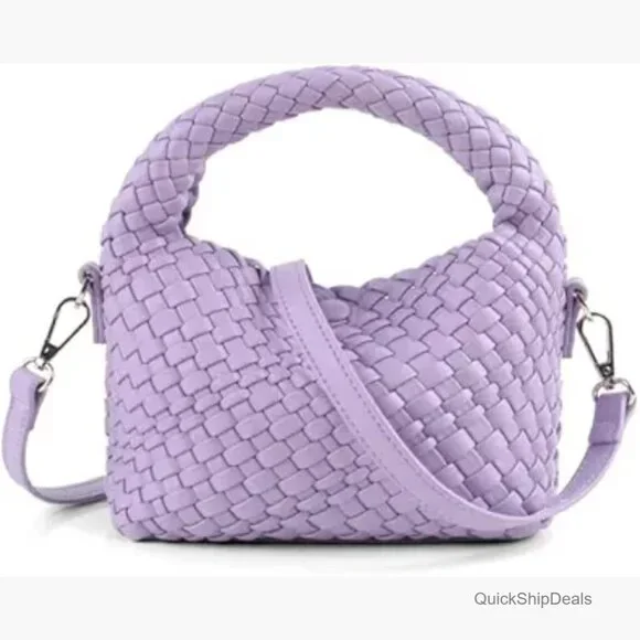 Woven Clutch Purse with Detachable Strap, Faux Leather Crossbody Handbag - Picture 1 of 6